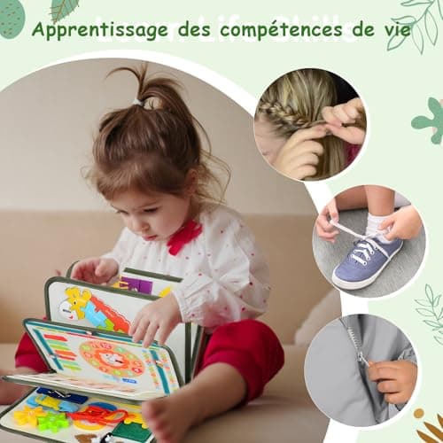 Française Busy Board Jouet Montessori 2 Ans, 8 in 1 Jeux Montessori Éducatif Jouets d'Activité et de Développement, Jeux Avion Voiture Enfant Voyage, Cadeau pour Enfants Garçon Fille 1 2 3 4 5 Ans...