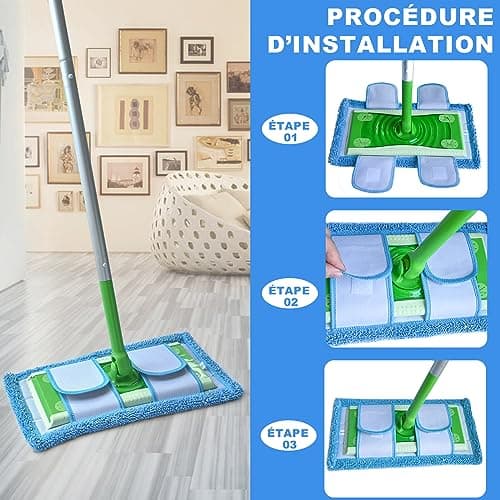 GFRED Lot de 3 Lingettes Reutilisable Remplacement Compatible Avec Swiffer Sweeper Utilisation Humide et Sèche Tampons Vadrouille en Microfibre Convient à de Nombreux Types de Revêtements de Sol