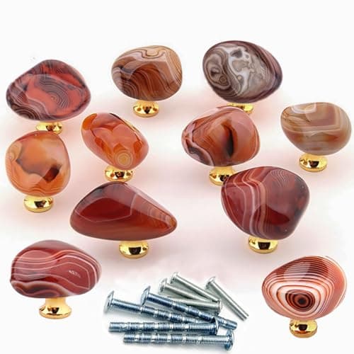 4 Pièces Boutons de cornaline naturelle, Poignées en agate de soie, Poignées tiroir d'armoire boutons de placard Boutons en pierre d'origine pour Placards armoire à tiroirs avec vis