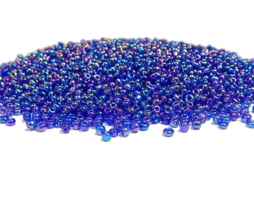 Lot de 3300 perles de rocaille en verre transparent de 3 mm - 8/0 - Perles poney - Mini perles rondes - Perles de rocaille brillantes (bleu roi AB)