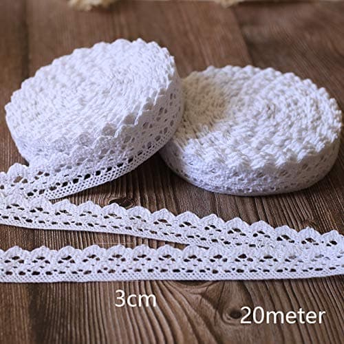 ToBeIT Bande de dentelle rétro en coton À usage décoratif Idéale pour couture, artisanat, mariage, créacollage, boîte cadeau (blanc/20 m 3 cm triangle)