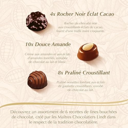 Lindt - Boîte CONNAISSEURS Croquants - Assortiment de Chocolats au Lait, Noirs et Blancs - Idéal pour Noël, 405g