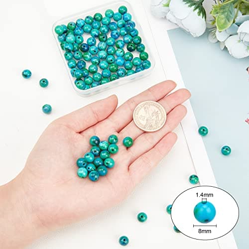 OLYCRAFT Environ 93~99pcs Perles de Chrysocolle Naturelles 8mm Perles de Pierres Précieuses Rondes avec Trou Dyed Perle Pierre Naturelle Perles en Vrac pour Bracelet Collier Fabrication de Bijoux
