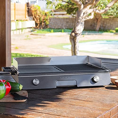Cecotec PerfectRoast 3000 Barbecue électrique en inox 3 000 W, surface de cuisson mixte, revêtement anti-adhésif Rockstone, thermostat réglable, bac ramasse-graisses 03182