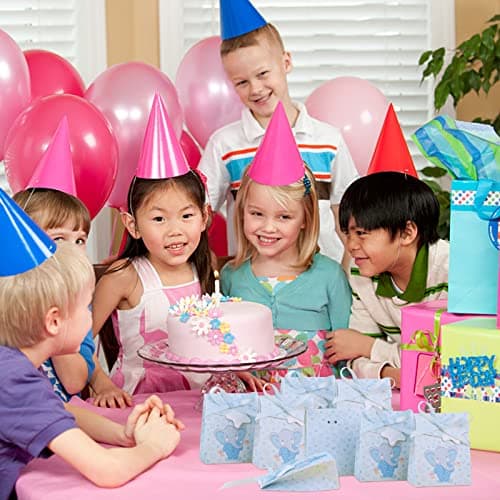 50Pcs Eléphant Sachets Anniversaire Douche Bébé Boîte à Dragées Bonbons Baptême Pochettes Cadeau Bonbonnière Bleu avec Etiquettes à Cordes pour Enfant Fête Communion Baby Shower Mariage