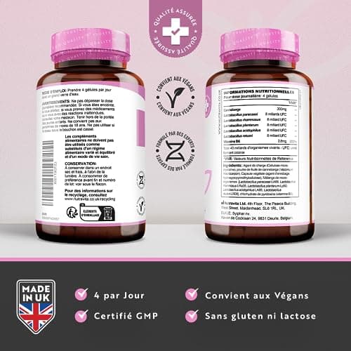 Pro Bio Intima - Probiotique Flore Intime - 40 Milliards UFC - Vitamine B6 + Lactobacillus et Canneberge - Probiotiques Flore Intestinale - 60 Gélules Vegan - Nutravita