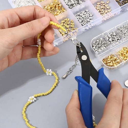 SUpoetry Perles pour Bracelet, Perles, Ensemble de Perles à Écraser 1200 Pièces, Fourni avec Outils pour La Confection de Bijoux, pour La Réparation de Colliers et La Fabrication de Bijoux