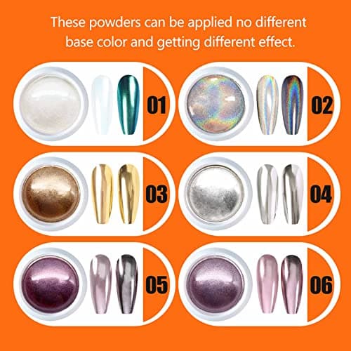 GZMAYUEN Poudre Chrome Ongle Nail Art 6Pcs Miroir Blanc Perle Holo Effet Décoration Design