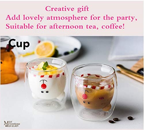 Tasse de Café Double Paroi Coupe en Verre Sapin Noël Tasses en Verre Petit ours Motif Le Lait Coupe Cadeau D'anniversaire Créatif Saint Valentin Romantique(White Bear)
