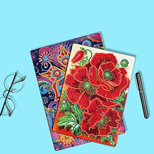 DCIDBEI Carnet de Notes 5D à Faire Soi-même Carnet Croquis A5 Blanko Diamond Painting Fleurs Coquelicots Enfants Avec Strass Carnet Secret Fille Notebook pour Fournitures Scolaires