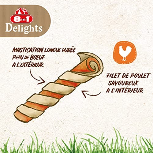 8in1 Delights Twisted Sticks - Sticks torsadés à Mâcher garnis de poulet pour Chien - 35 pièces