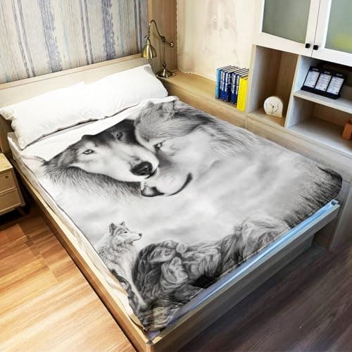 Yisumei Couverture polaire douce Loup noir et blanc pour lit ou canapé, Coton mélangé, Couleur 1, 150 x 200 cm