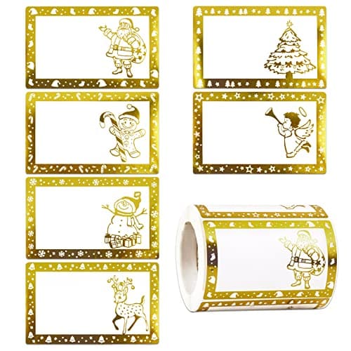 250Pcs Autocollants Etiquette Noël Auto-adhésif Cadeau Stickers Ecrit 6 Motifs Bonhomme de Neige Père Noël Renne Sapin pour Festival Noël Anniversaire Mariage Décoratifs