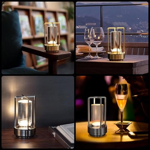 Lampe de Table LED sans Fil, USB Rechargeable Lampe de Bureau avec Batterie 2600mAh, Lampe de Chevet Tactile, Lampe Cristal, Lampe De Table LED Dimmable pour Chevet, Camping, Interieur, Exterieur, Or