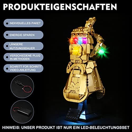 Jeu d'éclairage LED pour Lego 76191 Marvel Le Gant de l’Infini –Thanos, Set d'éclairage LED de décoration pour Lego Thanos Gant avec télécommande RVB, Base de Couleur Interchangeable (No Lego)