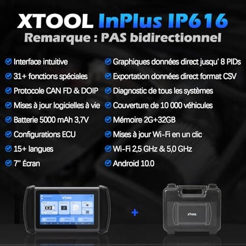 XTOOL InPlus IP616 OBD2 Valise Diagnostic Auto, OBD2 Diagnostic Voiture, 31+ Service, Remise à zéro Huile/ABS/DPF/TPMS, Codage des Injecteurs, Programmation des clés, Mise à Jour à Vie