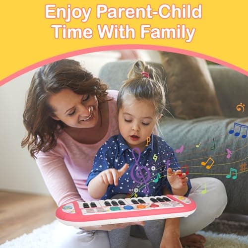 Clavier de Piano pour Enfants, Bestcool 24 Touches Multi-Fonctions Musique Clavier avec Lumière Enregistrement et Lecture Clavier électronique pour Enfants Jouet Educatif pour Anniversaire 3+ (Rose)
