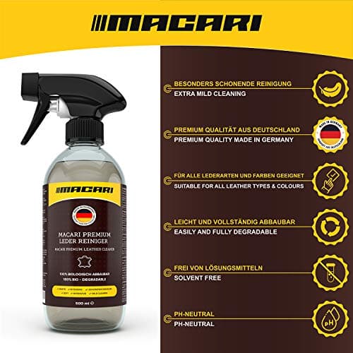 Macari Set d’entretien du cuir pour canapé, chaussures et voiture. Nettoyant pour coussins d’ameublement et graisse/crème pour cuir comme accessoires pour les sets de réparation du cuir