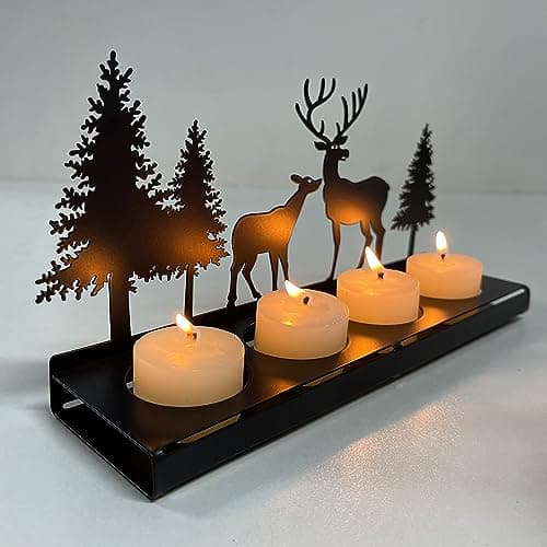 Bougeoir Noir Métal pour 4cm Bougies, Chandelier de Noël, Bougie Decorative, Centre de Table , Decoration Salon Moderne, Couronne de L'avent Oblongue, Interieur Deco Maison Cadeaux