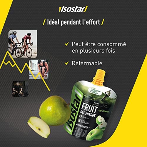 Isostar Actifood Pomme Gel Énergétique Source de Glucides/Vitamines Apport en Energie, 90 g