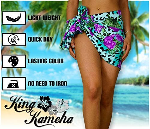 King Kameha Funky Hawaïenne Cover-Up Paréo Sarong, Leopard Flowers, Turquoise, Petit
