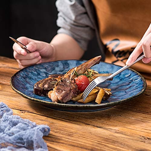 vicrays Assiette Plate à Dîner,4 Pièces, Grande Assiette en Céramique,26,7 cm,passent au micro-ondes, au four, au lave-vaisselle, résistantes aux rayures, en convient pour steak, pâtes, pizza (bleu)