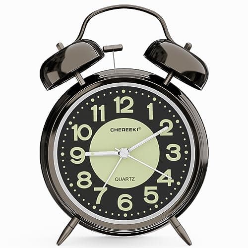 CHEREEKI Réveil Matin Vintage Silencieux sans tic-tac, Réveil Analogique à Quartz avec Veilleuse, Fluorescence, Réveil Portable à Piles pour Enfants, Adolescents, Personnes âgées