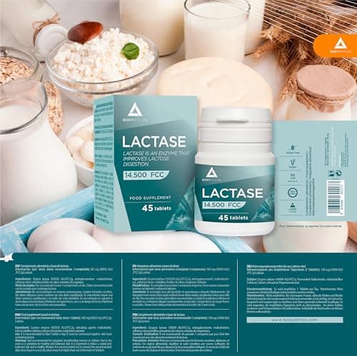 Lactase Comprimes 14500FCC extra forte- Lactase Enzyme– Effet rapide– Améliore la digestion du lactose- Enzyme Digestive Lactase 145mg Format pocket- 45 comprimés- Bodyathlon