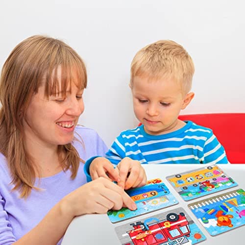 BBLIKE Boîte de 4 Puzzles en Bois pour Enfants, avec différents degrés de difficulté, Outil d'apprentissage éducatif - Meilleur Cadeau d'anniversaire pour garçons et Filles (série de Transport)