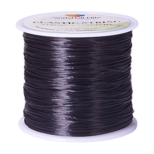 PH PandaHall 1 Bobine de 60m Fil de Fibre Elastique/Corde Elastique pour Enfiler des Perles et Creation de Bijoux, Diametre : 0.8mm, Noir