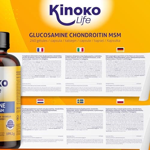 Glucosamine et Chondroïtine 240 gélules avec MSM, collagène marin, acide hyaluronique, curcuma, poivre noir, gingembre, boswellia et quercétine pour articulations, cartilage, os