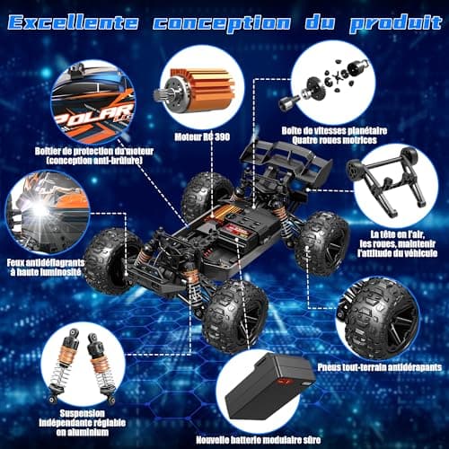 Herenear Voiture Télécommandée, 1/14 40 Km/h Voiture Télécommandée Tout Terrain, Voiture Radiocommandée Adulte, 2,4 GHz Monster Truck Telecommande, Voiture Rc Electrique Jouet pour Adultes et Enfants