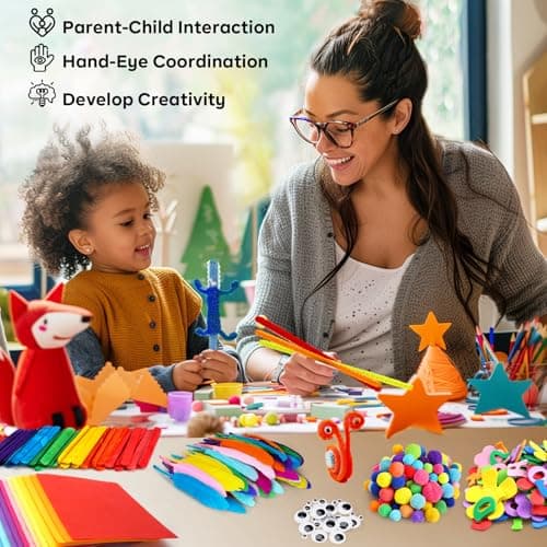 Kit de bricolage pour enfants de 4, 5, 6, 7 ans : matériel de bricolage coloré loisir creatif enfant, activites manuelles pour enfants avec papier coloré, mousse, yeux mobiles.kit creatif enfant