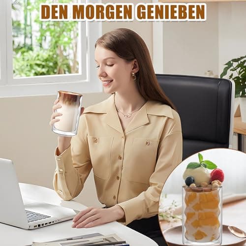 4 PCS Verres à Latte Macchiato, 350ml Tasse en Verre à Double Paroi of Avec 4 Cuillères, Verres à Double Paroi Borosilicaté, Tasse Double Paroi Couche Convient Pour Café,Boisson,Bière