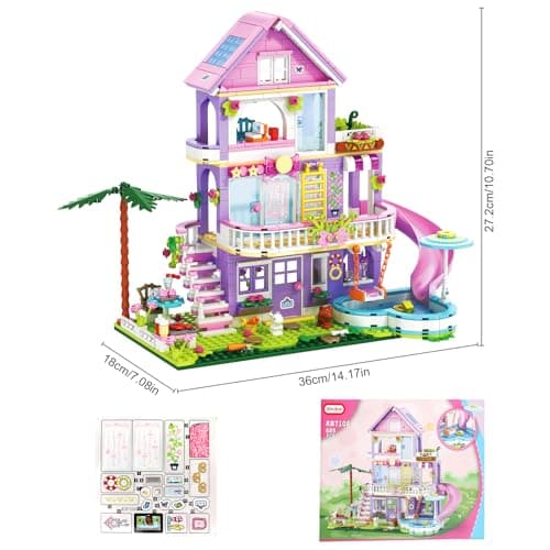 Sitodier Jouet de construction pour filles, 689 pièces Blocs de construction de maison de villa de jardin pour Enfants de 6+ ans, Kit de construction de chalet de vacances pour enfants 6 7 8 9 10+ ans