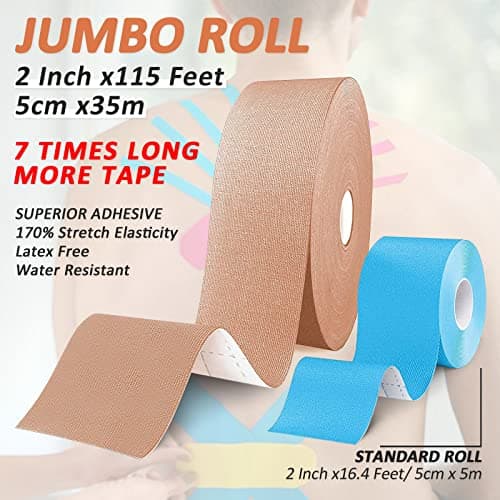 PHYTOP Bande de Kinesiologie en rouleau continu, tape kinesiologie résistant à l'eau (5cm x 35m), Bande Kinesiologie Tape pour dommages musculaires (Bleu)