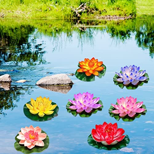 TOPJOWGA Nénuphars Artificiels Flottants, 6 Pièces Fleur de Lotus Artificielle, Fleurs Artificielles Flottantes, Romantiques Artificielle Nénuphar Flottant Lotus pour Aquariums Jardin Décoration
