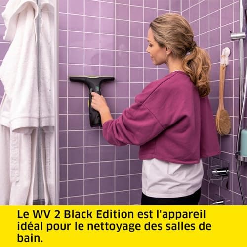 Kärcher Nettoyeur de Vitres WV 2 Black Edition, Autonomie de Batterie : 35 min, Affichage LED, 2 Raclettes, Pulvérisateur avec Microfibres, 20 ml Nettoyant Vitres Concentré