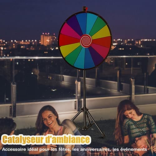 RELAX4LIFE Roue de la Fortune avec 14 Emplacements, Brosse et Marqueur Effaçable Fournis, Diamètre de la Roue 48CM (φ60CM-Hauteur Réglable)