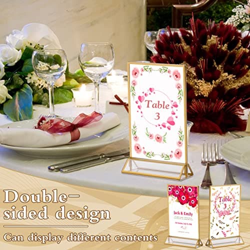 6Pcs Support de Menu Verticaux, 4*6in Support de Menu de Table avec Bordures Dorées/Support Vertical, Porte-affiche de Table en Acrylique pour Mariage/Numéro de Table, Porte-affiches de Menu Acrylique