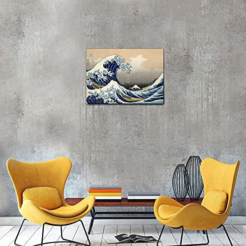 Giallobus - Cadre - Hokusai - La Grande Vague de Kanagawa - Toile - 70x50 - Prêt à accrocher - Peintures Modernes pour la Maison