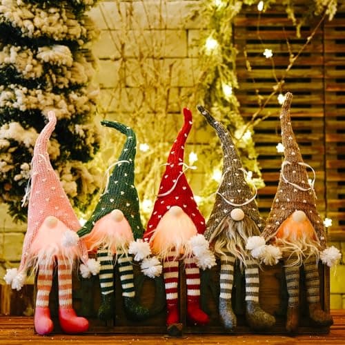 Anyingkai 5 Pièces GNOME De Noel Lumineux,GNOME de Noel Peluche Lumineux,Lutin De Noel Decoration GNOME,Lutins de Noel éclairé,Bseical Lutin de Noël,Décor Maison Cadeau Noel (5A)