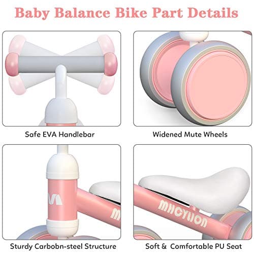 Draisienne Enfants Vélo Bébé sans Pédales 10-24 Mois Jouet Baby Walker Fille Garçon 1-2 Ans Jouet d'Equitation Trotteur Bebe Mini Bike Cadeau Anniversaire Noel Rose