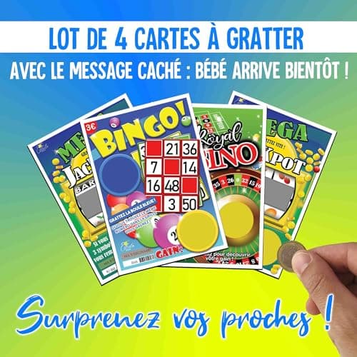 Annonce Grossesse (4 Cartes à gratter "Bébé arrive bientôt !" annonce grossesse - TICKET A GRATTER)