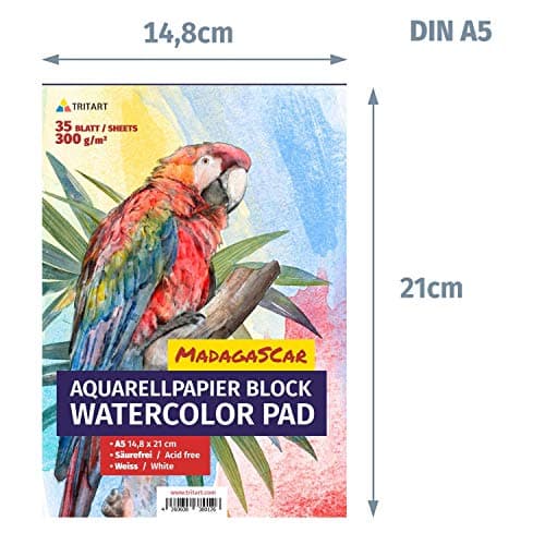 Papier aquarelle A5 300g, blanc, 35 feuilles I Bloc d’aquarelle Din A5 de Tritart