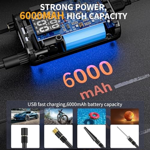EVARYOO 6000mAh Mini Pompe à Air Électrique,Compresseur à Air Portatif Gonfleur Pneus sans Fil 150PSI avec écran LCD Numérique,Pompe à air Rechargeable pour Voiture, Vélo, Moto, Scoote, Balle