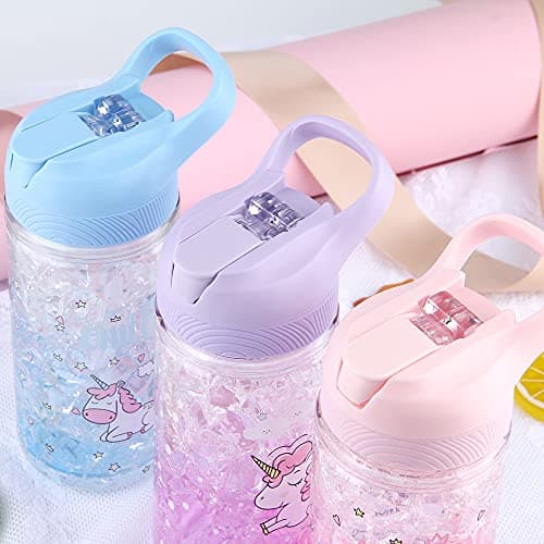 XinHuiGY Licorne L'eau Bouteilles pour Filles, tasse avec Paille et Sécurité Fermer à clé, Rose Extérieur Intérieur L'eau Bouteille, 400 ml / 13,5 oz pour l'école enfants fille Licorne amant