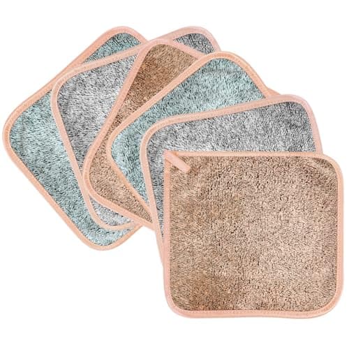 PHOGARY Lingette Démaquillante en Microfibre, Lot de 6 Serviette Microfibre pour le Visage, Lingettes Gant de Toilette Microfibre - Réutilisables, Lavables (8" x 8", Fibre Charbon Bois)