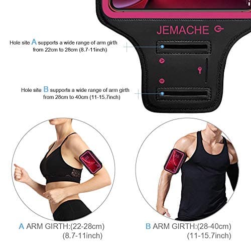 iPhone 15 14 13 12 11 Brassard, JEMACHE Gym Course Exercice Sport Telephone Armband Coque pour iPhone 15, 14, 13, 12, 11, XR avec Porte Carte (Rose)