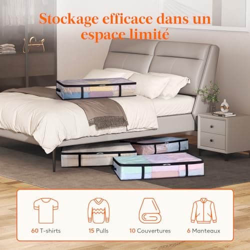 Lifewit Lot de 4 Sac de Rangement Transparent 60L, Boite Rangement Sous Lit Pliable avec Poignées, Sac de Rangement Vetement en PP pour Demenagement, Vêtements, Couvertures, Housse de Couette, Jouets